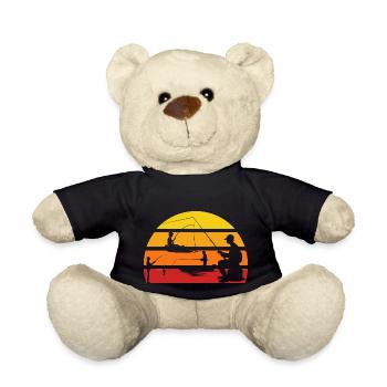 Vintage Sunset Fishing Boat Angler - Teddy Bear - black - Front