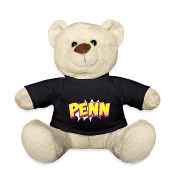 Penn Benutzerdefinierter Name Comic-Buch-Stil Pop-Art, Penn - Teddy - Schwarz - Vorne