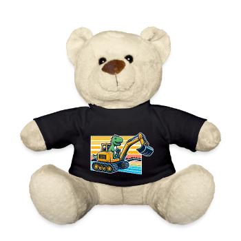 Dinosaurier-Bagger - Cooler Dino, der einen Bagger fährt - Teddy - Schwarz - Vorne