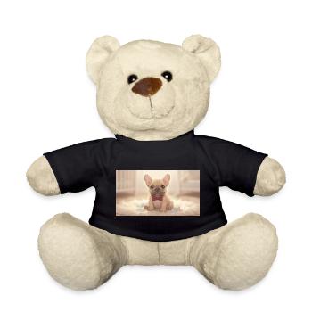Bulldog with bow tie on cuddly fur - Teddy Bear - black - Front