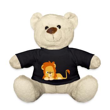 Cute Half-Asleep Cartoon Lion by Cheerful Madness! - Teddy Bear - black - Front