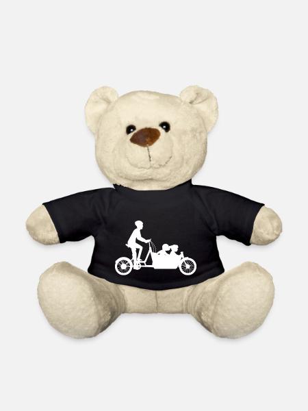 Dad with kids on the cargo bike for Father's Day - Teddy Bear - black
