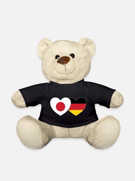 Japan Germany Flag Heart - Teddy Bear - black