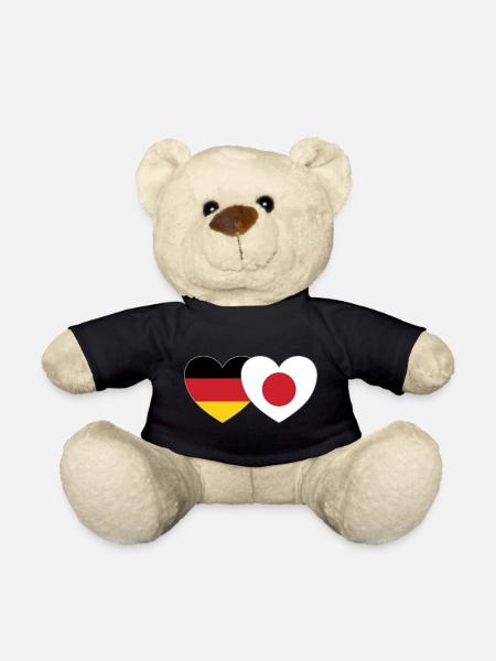 Germany Japan Flag Heart - Teddy Bear - black