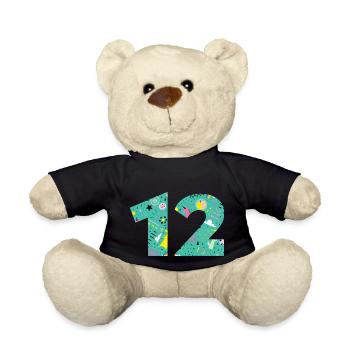 Numéro 12 anniversaire personnalisé - Nounours - noir - Devant