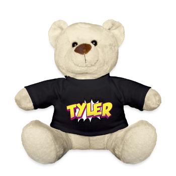 Tyler Benutzerdefinierter Name Comic-Buch-Stil Pop-Art, Tyler - Teddy - Schwarz - Vorne