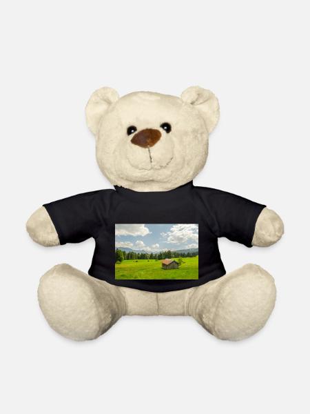 Bergwiese mit Hütte vor Alpen - Teddy - Schwarz