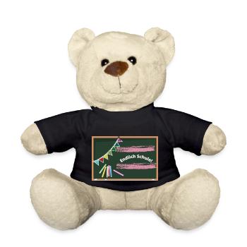 Einschulungs T-Shirt "Endlich Schule!" - Teddy - Schwarz - Vorne