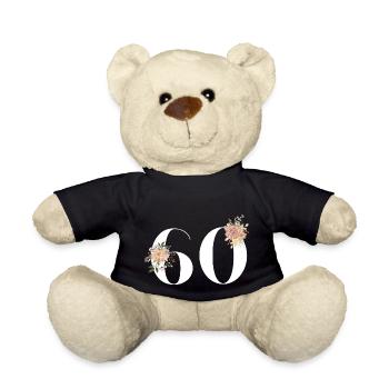 60e anniversaire fleuris (Cadeau de 60 ans) - Nounours - noir - Devant
