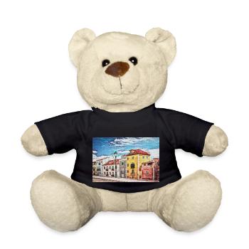 Vintage Color Buildings Row -Lisbon Portugal Lover - Teddy Bear - black - Front