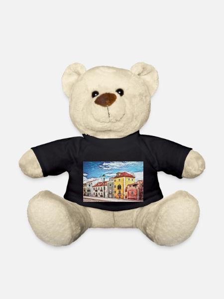 Vintage Color Buildings Row -Lisbon Portugal Lover - Teddy Bear - black