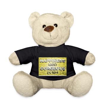 Happiness Looks Gorgeous On You saying lettering - Teddy Bear - black - Front