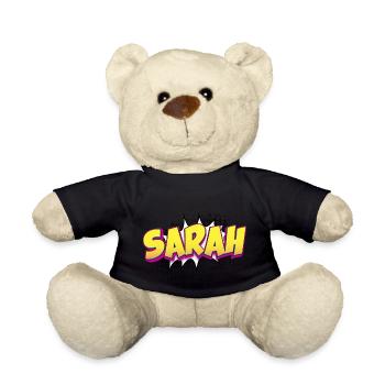 Sarah Custom Name Comic Book Style Pop Art, Sarah - Teddy Bear - black - Front