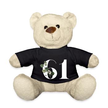 Number 61 Floral Green - 61st Birthday Floral - Teddy Bear - black - Front