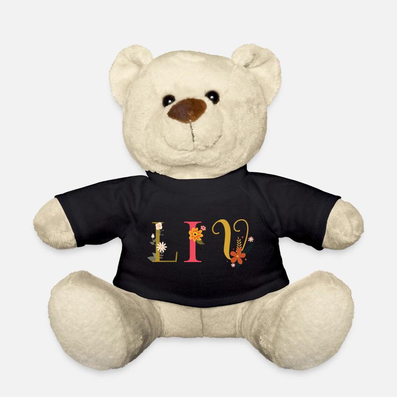 Nom LIV orné de fleurs - Nounours - noir