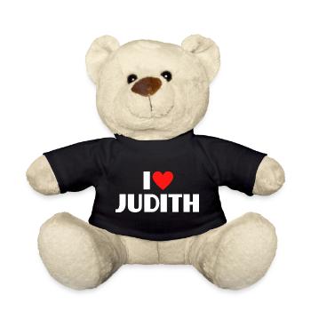 I love Judith Red Heart Romantic Name Fan - Teddy Bear - black - Front