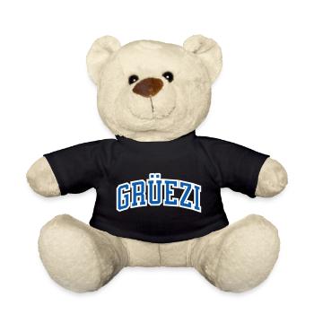 Grüezi in blau mit weissem Rand, Schweiz hallo - Teddy - Schwarz - Vorne