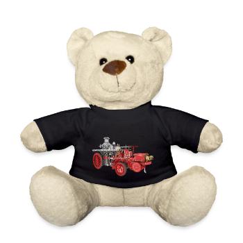 Retro fire engine, fire department - Teddy Bear - black - Front