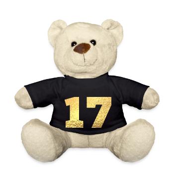 Numéro 17 paillettes doré - 17e anniversaire - Nounours - noir - Devant
