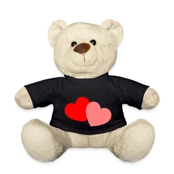 2 Hearts - red and pink - Teddy Bear - black - Front