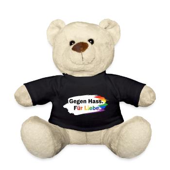 Gegen Hass Für Liebe Regenbogen T-Shirt CSD Pride - Teddy - Schwarz - Vorne
