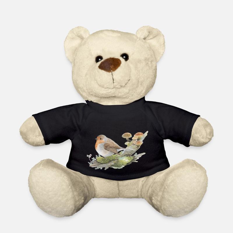 Rotkehlchen im Wald Pilz Liebevolle Aquarell - Teddy - Schwarz