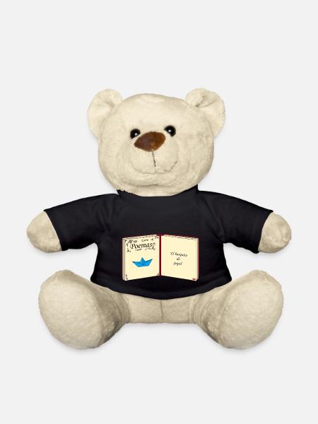 Aufgeschlagenes Buch mit Papierschiff - Teddy - Schwarz
