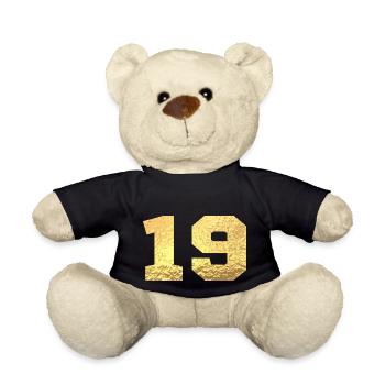 Number 19 Gold Glitter - 19th Anniversary - Teddy Bear - black - Front