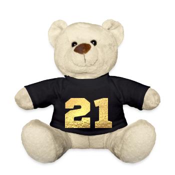 Numéro 21 paillettes doré - 21e anniversaire - Nounours - noir - Devant