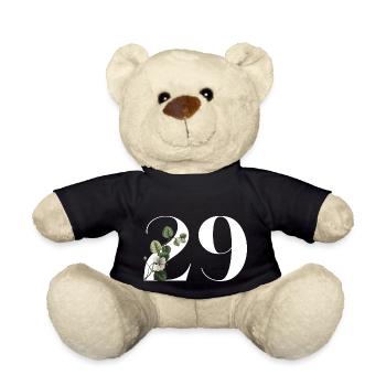 Nummer 29 Grüne Blumen - 29. Blumengeburtstag - Teddy - Schwarz - Vorne