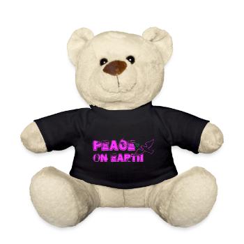 Peace on Earth with Bird pink - Teddy Bear - black - Front
