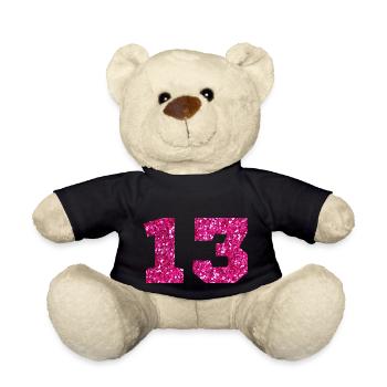 Numéro 13 paillettes rose - 13e anniversaire - Nounours - noir - Devant