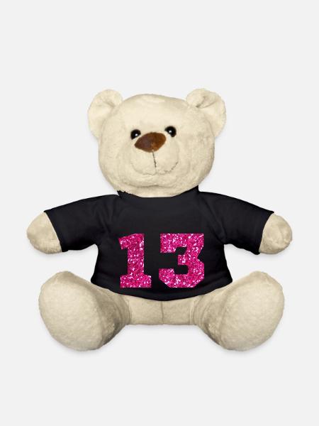 Number 13 Pink Glitter - 13th Birthday - Teddy Bear - black
