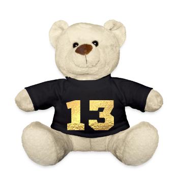 Numéro 13 paillettes doré - 13e anniversaire - Nounours - noir - Devant