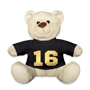 Numéro 16 paillettes doré - 16e anniversaire - Nounours - noir - Devant
