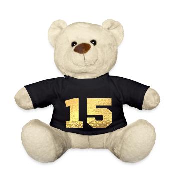 Numéro 15 paillettes doré - 15e anniversaire - Nounours - noir - Devant