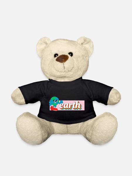 Earth Joy Retro Cartoon Tee Print - Teddy Bear - black
