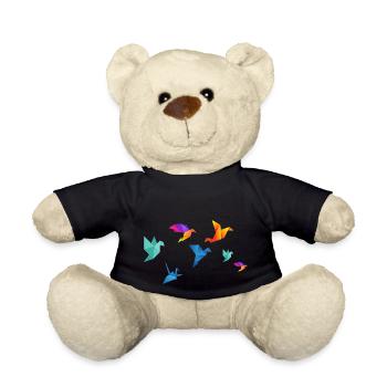 Multicolored paper birds - Teddy Bear - black - Front