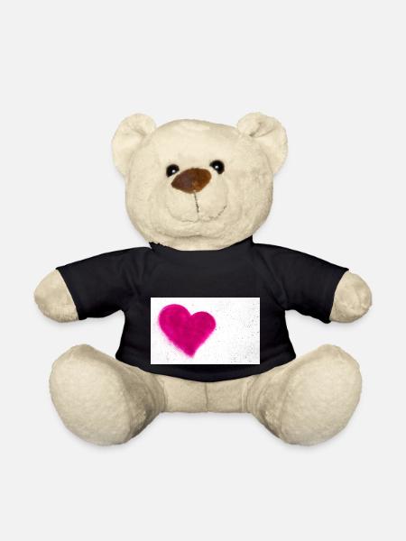Pink heart on concrete wall - Teddy Bear - black