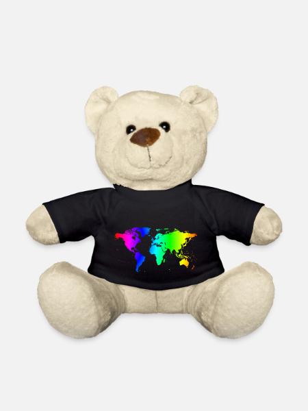 Carte du monde colorée - Nounours - noir