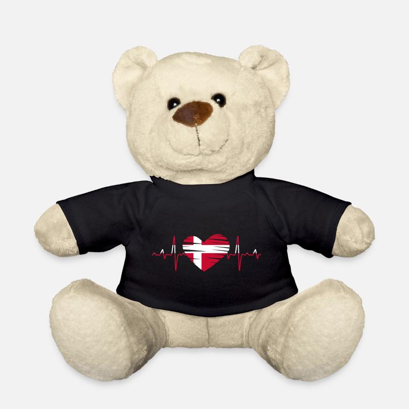 Denmark flag heartbeat EKG pulse heart - Teddy Bear - black