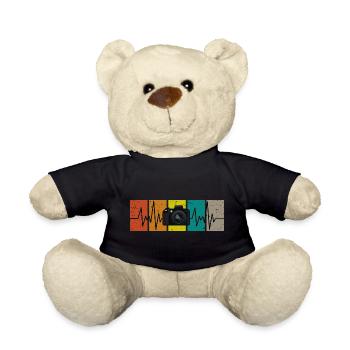 Heartbeat with camera in vintage - retro look - Teddy Bear - black - Front