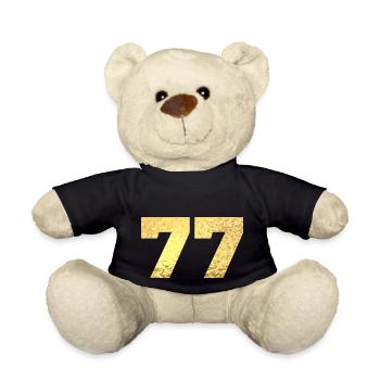 Numéro 77 paillettes doré - 77e anniversaire - Nounours - noir - Devant