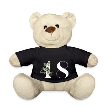 Nummer 48 Grüne Blumen - 48. Blumengeburtstag - Teddy - Schwarz - Vorne