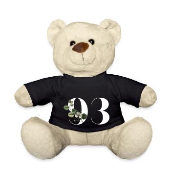 Number 93 Floral Green - 93rd Floral Birthday - Teddy Bear - black - Front