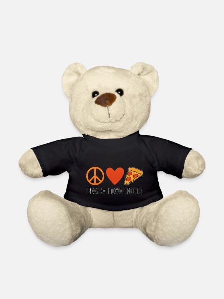 Peace Love Food – Retro Style mit Herz & Pizza - Teddy - Schwarz