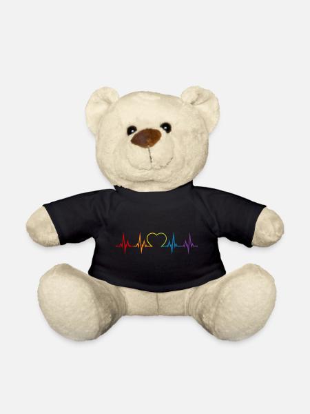 Herzschlag Regenbogen Herz LGBT Liebe bunt CSD - Teddy - Schwarz