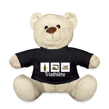 Triathlète, vin, raclette, au lit, t-shirt humour - Nounours - noir - Devant