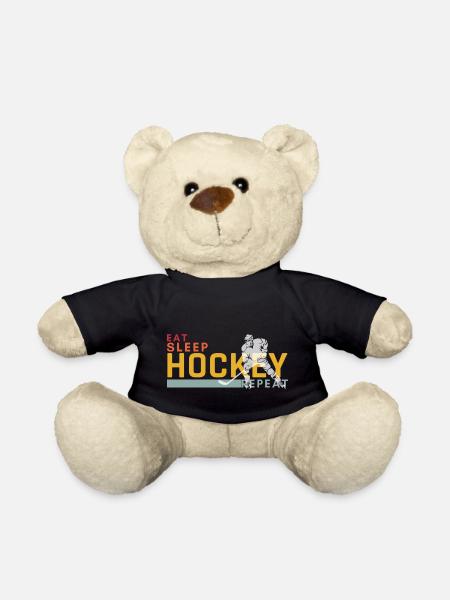 Eat Sleep Hockey Repeat Christmas Kid Teen Adult H - Teddy Bear - black