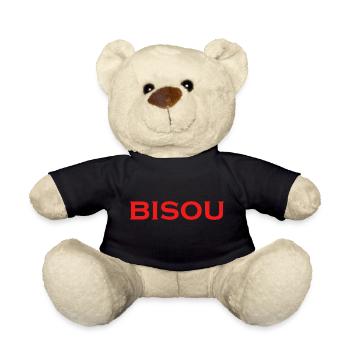 Bisou – Mot français doux pour un baiser - Nounours - noir - Devant
